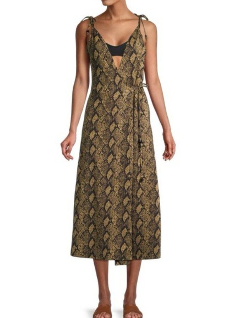 NWT Solid & Striped Womens Wrap Dress Gold Black Snake Print Knit Midi - M